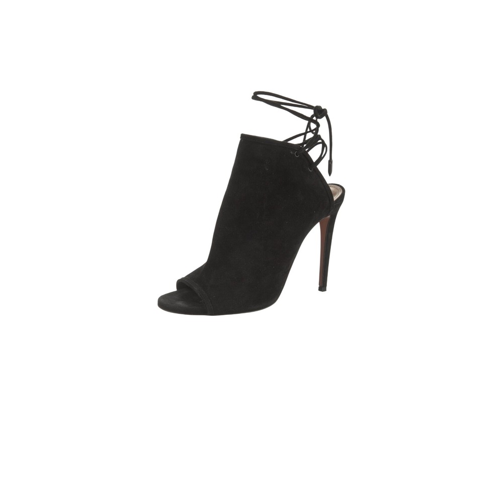 Aquazzura Suede Sandals Women 7 Black Good Lace Up Peep Toe Stiletto IT 37 - Picture 3 of 6